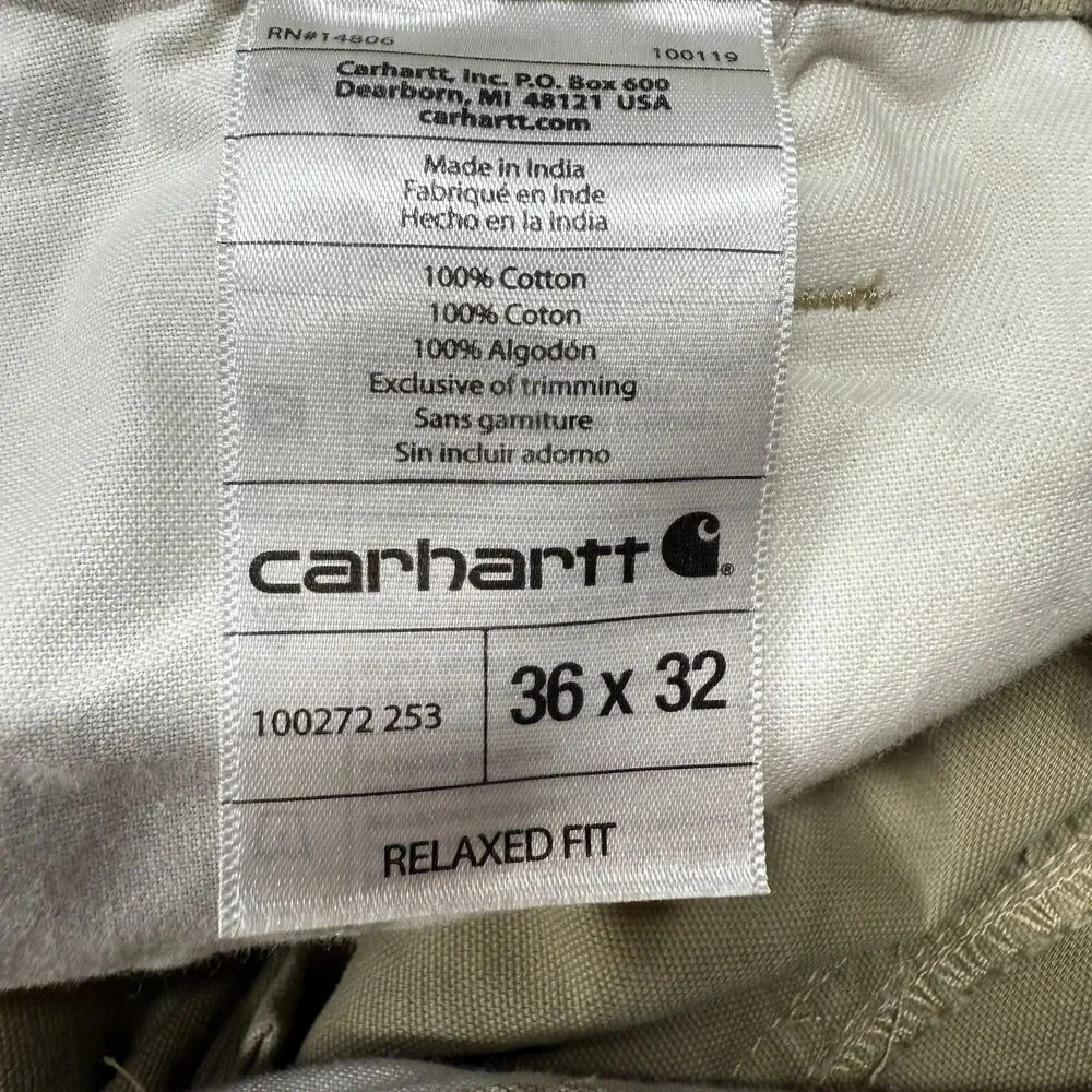 Carhartt Men's Work Pant 36x32 Khaki Relaxed Fit Rugged Cargo Canvas Carpenter - Picture 6 of 10